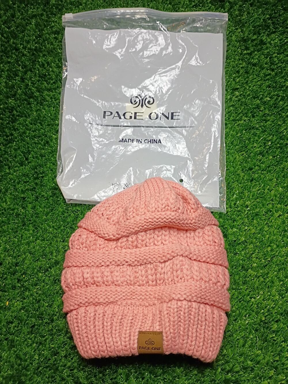 Page One Cozy Pink Cable-Knit Beanie Hat - New, One Size